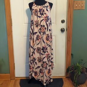 Maurice, strap floral long dress in pink and purple/blue flowers